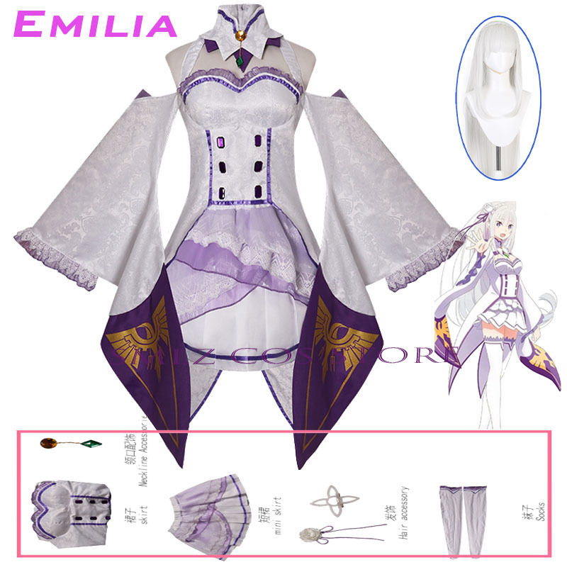 Anime Cosplay Girl Costume - Emilia Cosplay Anime Re:Zero Kara Hajimeru